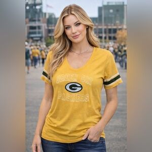 47 Brands womans xxL yellow Green Bay Packers short sleeve T-shirt